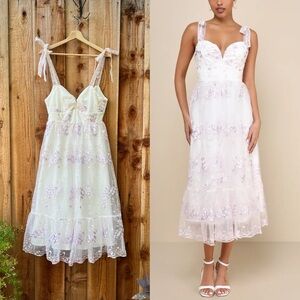 Lulu's White and Purple Floral Midi Dress